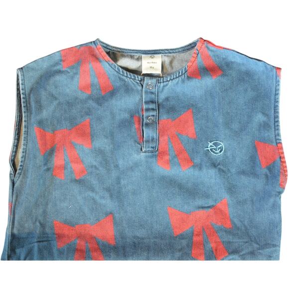 Wynken Girl's Blue & Red Twill Vela Drop Waist Bow Dress, Size 10 - Picture 3 of 6